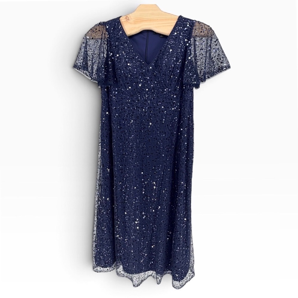 Ever-Pretty Sequin Maxi Dress 18 Navy Blue Flutter Sleeve Formal EE02120-1